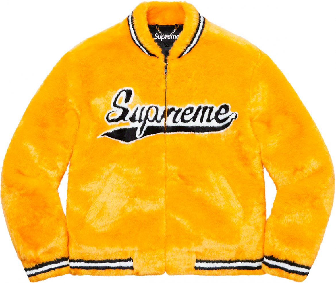 Supreme S/S20 SS20 2020 Faux Fur Varsity Jacket Jaune Yellow